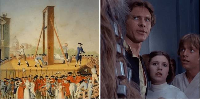 A Csillagok háborújának első részének megjelenésekor Franciaországban még tartottak guillotine-nal végzett nyilvános kivégzéseket.