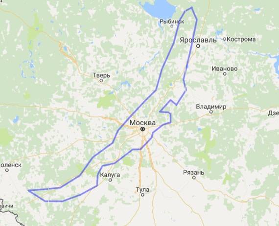 A Bajkál-tó mérete Moszkvához képest.