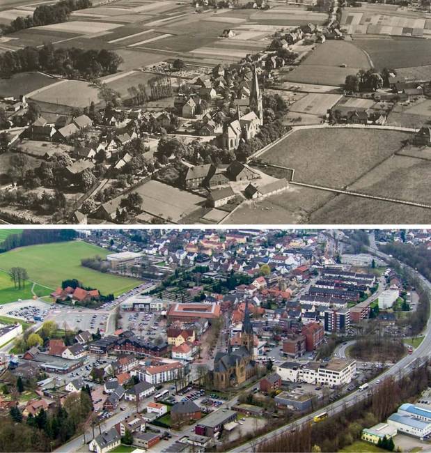 A németországi Georgsmarienhütte település 1932-ben és 2017-ben.