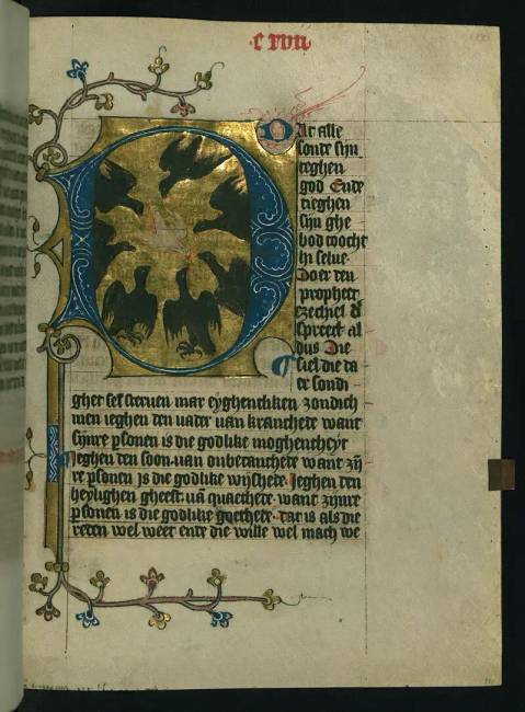 Szentlélek és a hét halálos bűn. Fólió a Walters W.171 kéziratból (XV. század).
