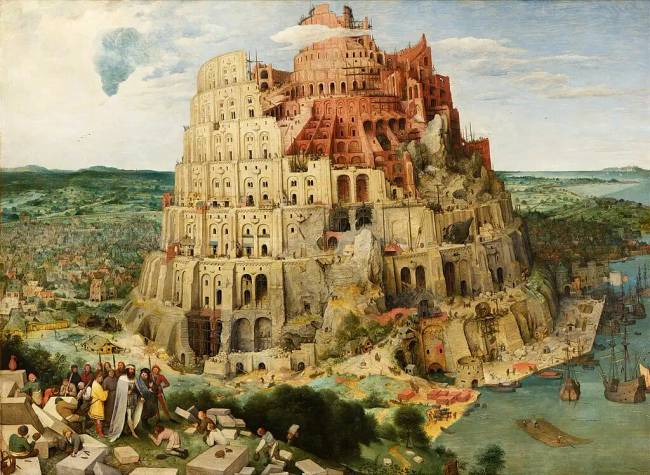 Bábel tornyának építése Dante számára a túlzott kevélység (gőg) példája volt. Id. Pieter Bruegel képe.