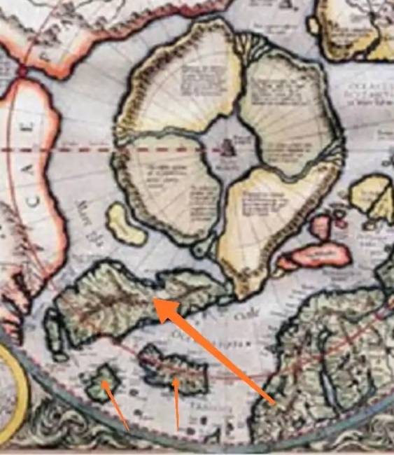 A nagy nyíl Grönlandot, a kisebb nyilak pedig Izlandot és még egy – ma már talán elsüllyedt, vagy jégtáblaként elolvadt Frisland nevű – szigetet jelölnek.