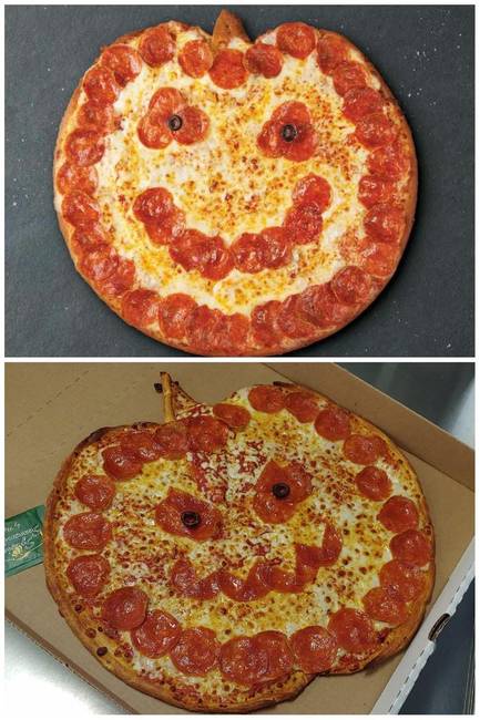 „Ahogy hirdetjük a halloweeni pizzánkat vs. ahogy én szeretem elkészíteni a vendégeknek."