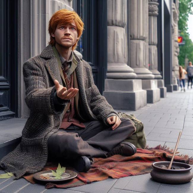 Ron Weasley mikozben a budapesti WestEnd plaza elott koldul