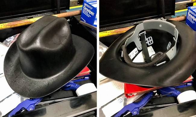 „A gyárban, ahol dolgozok a munkavédelmi sisak cowboykalap alapú."