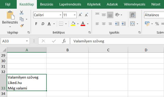 Egy cellába több sor