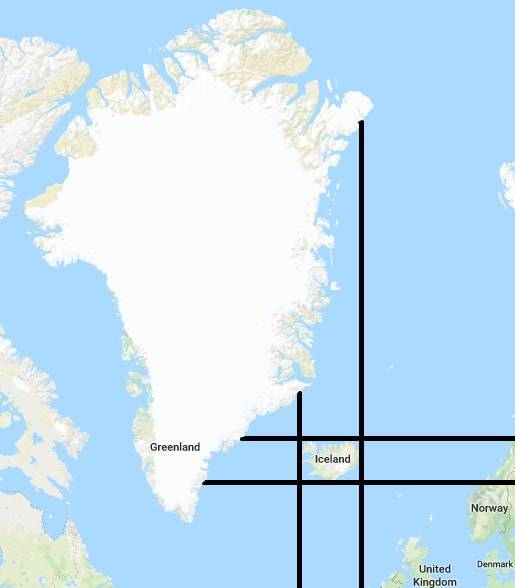 Grönland pedig délebbre és keletebbre, mint Izland.
