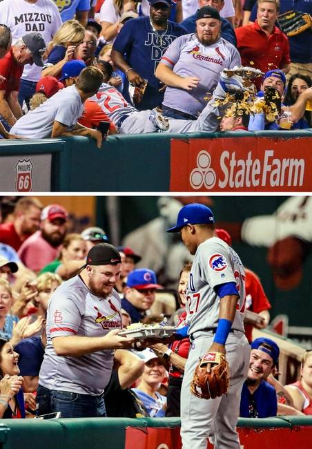 Egy baseball játékos, aki személyesen vett egy adag nachost az egyik szurkolójának, miután véletlenül kiborította azt a kezéből.