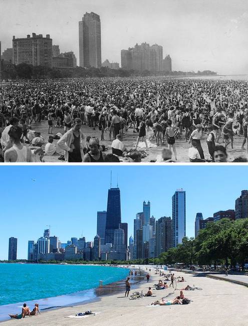 Oak Street Beach, Chicagó - 1925-ben és napjainkban.