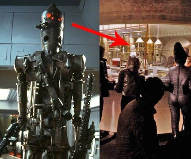 Az IG-88-as fejvadász droid teljes egészében újrahasznosított kellékekből készült. A fejét például az egyik másik jelenetben látható italadagolók adták.