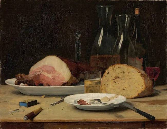 Csendélet „Mértéktelenség” (Albert Anker, 1896).