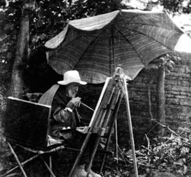 Pierre-Auguste Renoir, amin súlyos ízületi gyulladással virágot fest a kertjében.