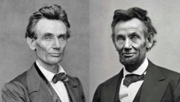 Abraham Lincoln (1860. május 20-án) és a polgárháború után (1865. február 5-én).
