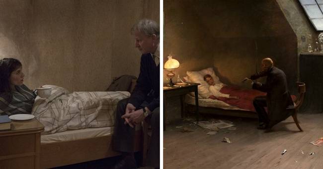 A Lars von Trier által rendezett Nimfomániás (2013) című filmben Sigmund Andrievich Haldokló művész című festményét keltették életre.
