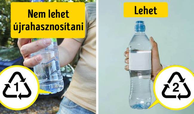 A műanyag palackokon feltüntetett műanyag típus kulcsfontosságú.