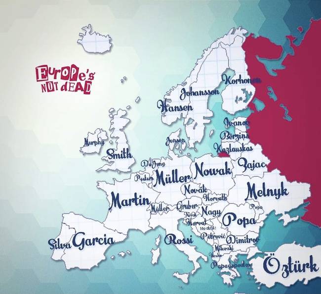 A leggyakoribb vezetéknevek Európa országaiban.