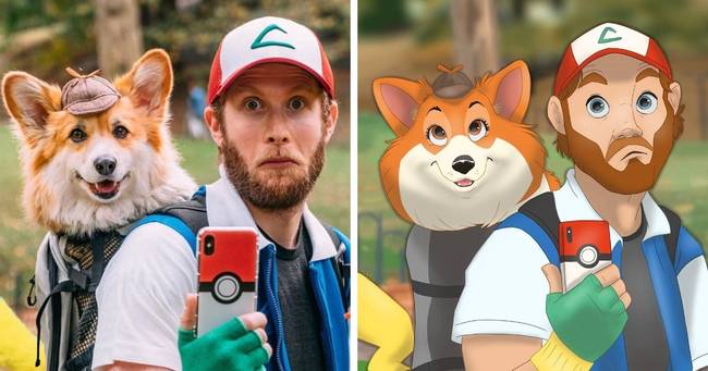 Pokémon cosplay rajongó gazdi és a corgija