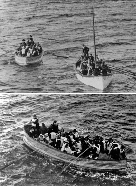 A Titanic utolsó kimentett mentőcsónakjai, 1912. április 15-én.