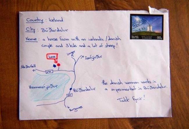 Izlandon cím nélkül, a boríték hátuljára rajzolt térképpel is küldhetünk levelet - így is célba fog érni.