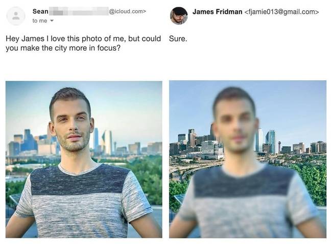 „Szia James. Nagyon szeretem ezt a fotót, de rá tudnál egy kicsit jobban fókuszálni a városra?''