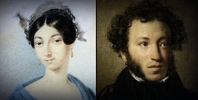 Bal oldalon Olga Pavliscseva, A. Sz. Puskin nővére, jobb oldalon A. Sz. Puskin.