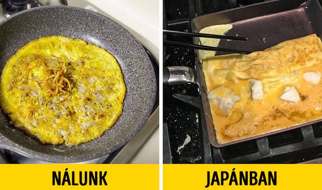 Japánban az omletteket speciális, téglalap alakú serpenyőkben készítik.