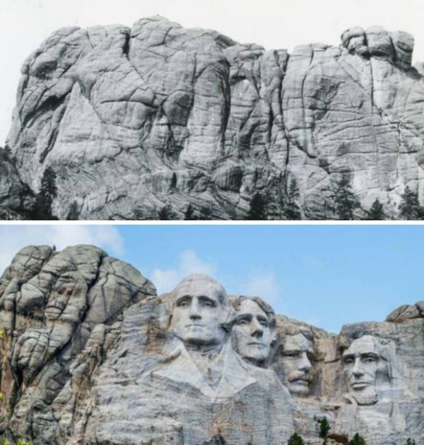 Mount Rushmore, USA, 1922 és 2018.