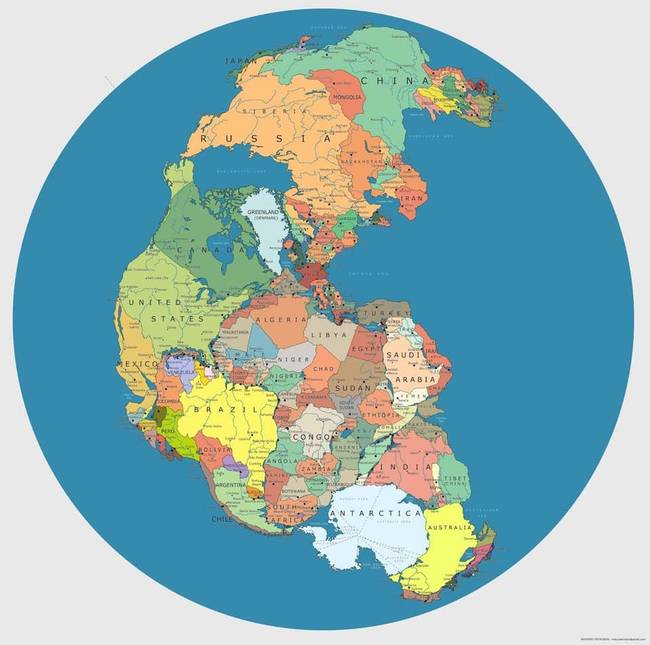 Így nézne ki a világtérkép, ha még ma is egy nagy szuperkontinensből (Pangea) állna.