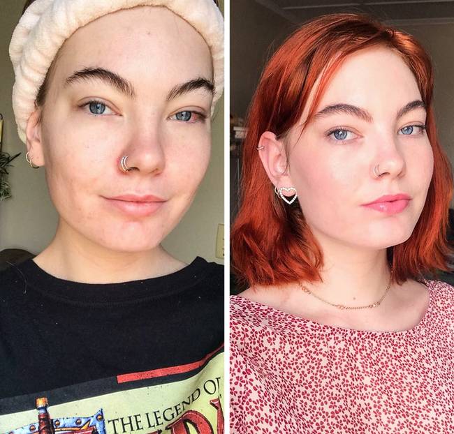 „Így nézek ki a no-makeup sminkem előtt és után."