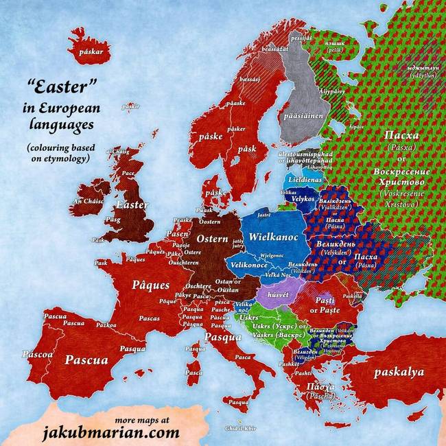 A "húsvét" szó, különböző nyelveken.