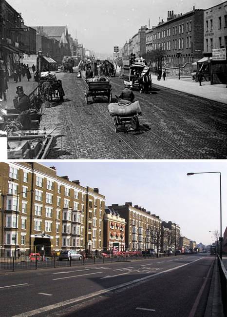 Old Kent Road, London - 1885 és most.