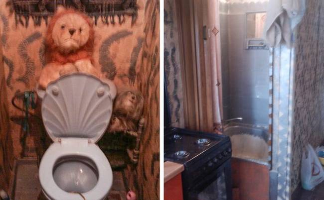 „Egyszer a feleségemmel béreltünk egy lakást, ahol a WC tele volt plüssállatokkal, a zuhanyzó pedig a konyhában volt. Szó szerint. Közel a tűzhelyhez. Akár mosakodhattál és főzhettél is egyszerre."