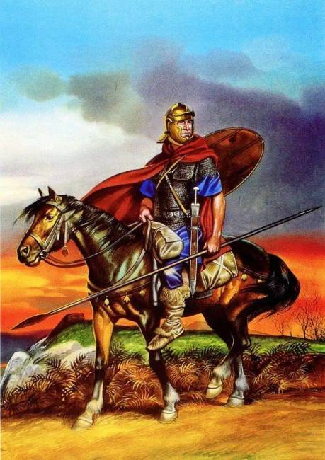Római lovas katona. Kortárs művész festmény.