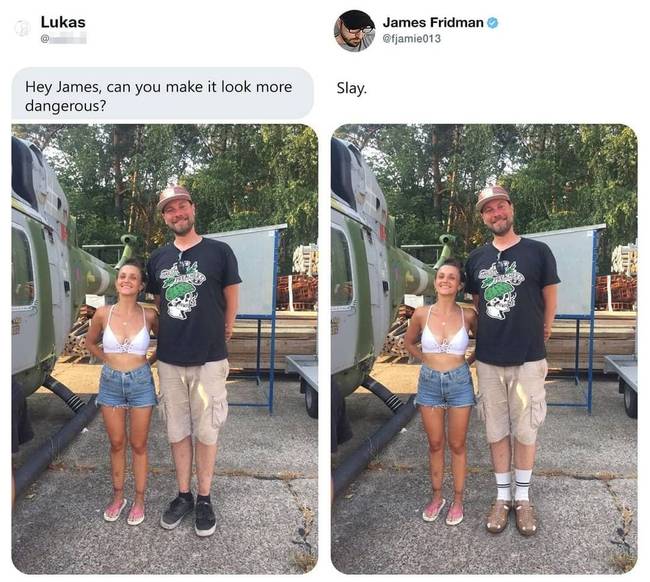 „Szia James. Veszélyesebbé tudnád tenni ezt a fotót?''