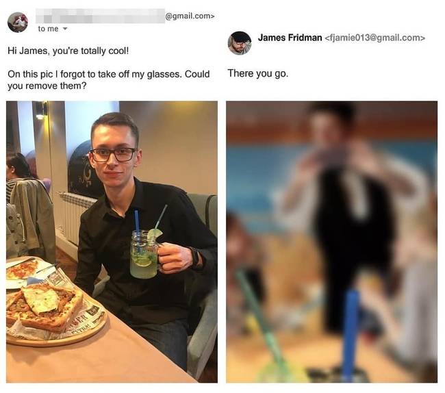 „Elfelejtettem levenni a szemüvegemet ehhez a fotóhoz. El tudnád távolítani?"