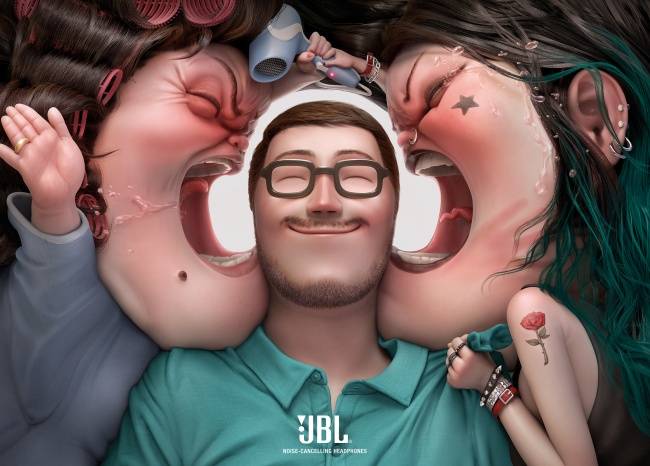 Zajszűrős JBL fejhallgató reklámhirdetése.