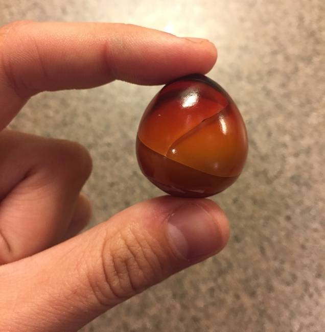Egy évig a hűtőszekrényben felejtett tojás, aminek a belseje mára olyanná vált, mint a márvány.