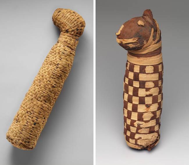 Körülbelül 2100-2400 éves macska és kutya múmiák az ősi Egyiptomból.