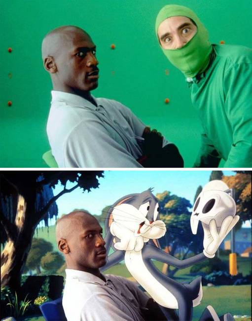 Michael Jordan a Space Jam - Zűr az űrben című félanimációs film forgatásán.