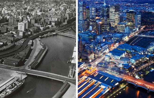 Melbourne, Ausztrália - 1930-as évek vége és most.