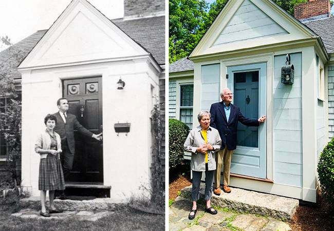 „A szüleim 1965-ben az első saját otthonuk előtt és most."