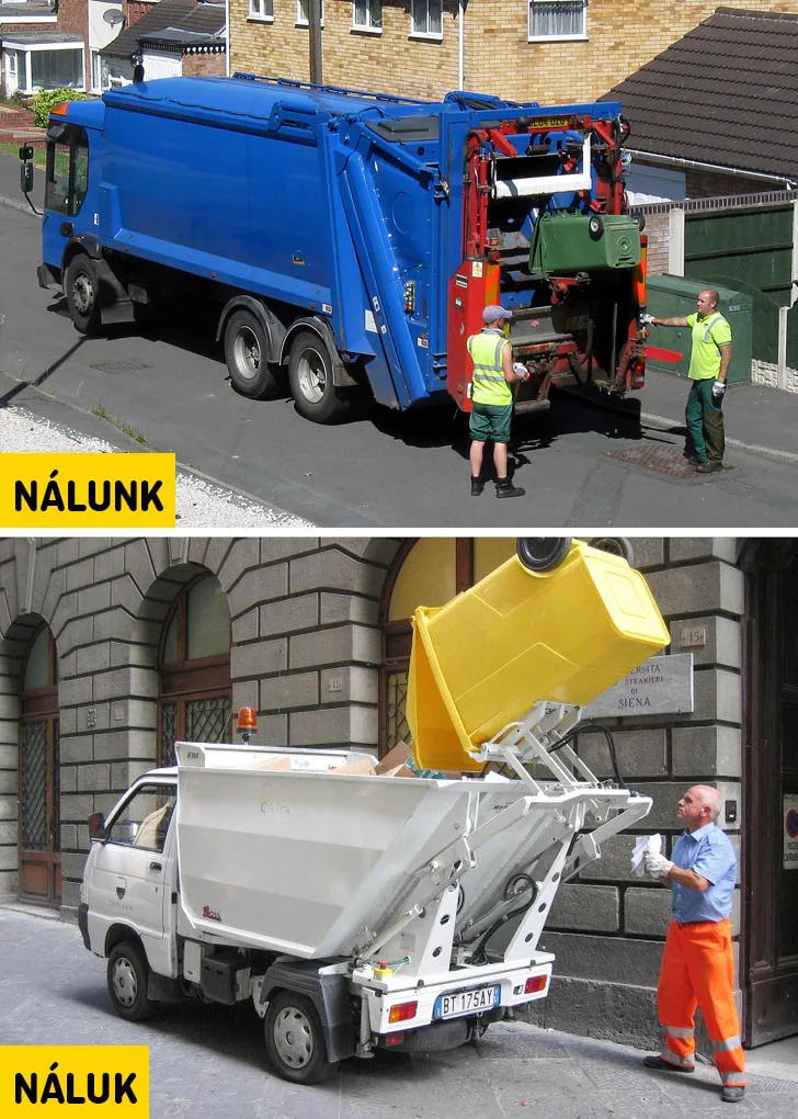 Az ilyen apró szemeteskocsik könnyen manővereznek Firenze szűk utcáin.