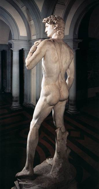 Michelangelo Dávid-szobra, hátulról.