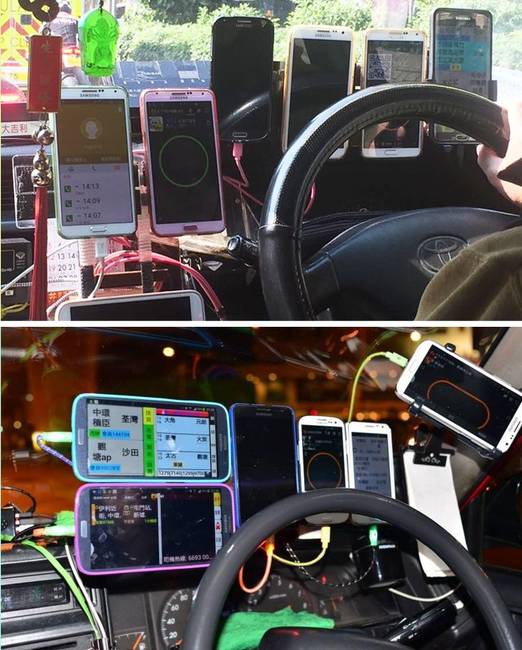 A taxisofőrök 5-10 telefont használnak folyamatosan, melyek segítségével navigálnak, leveleznek, stb.