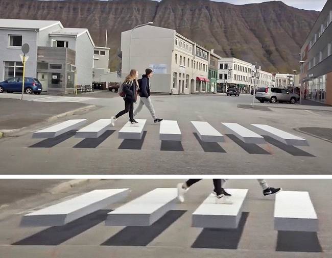 3D-s gyalogátkelőhely az egyik izlandi városban.