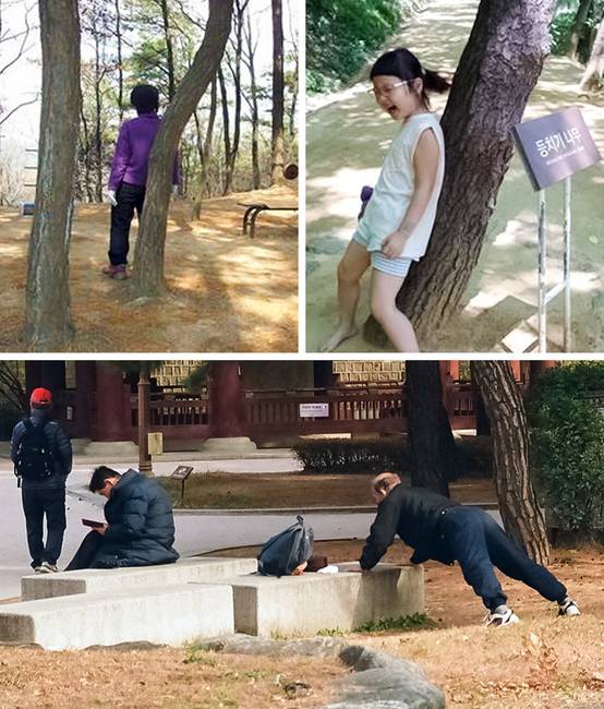 A koreaiak szeretnek nyújtani és masszírozni magukat, ezeket pedig bárhol meg is csinálják: az irodától kezdve a buszmegállón át, még a repülőgépeken is.