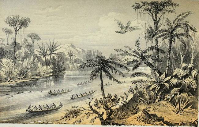 Így nézett ki a Chagres folyó a Panama-csatorna építése előtt (egy 1855-ös rajzon). Jelenleg a Chagres keresztezi a csatornát, és a Karib-tengerbe torkollik.