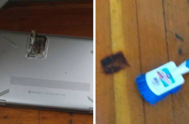 „A laptopom akkumulátora felrobbant és kiégette a padlót. Azt hiszem, hogy búcsút mondhatok a kauciónak."