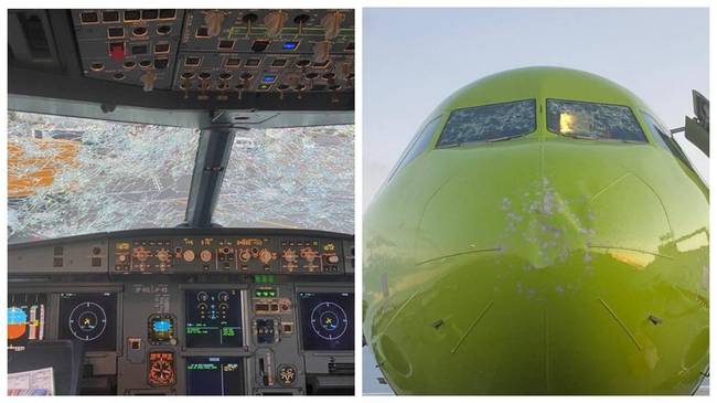 „Így néz ki a Siberia Airlines repülőgépe, miután jégesőbe került. A landolás szinte vakon történt."