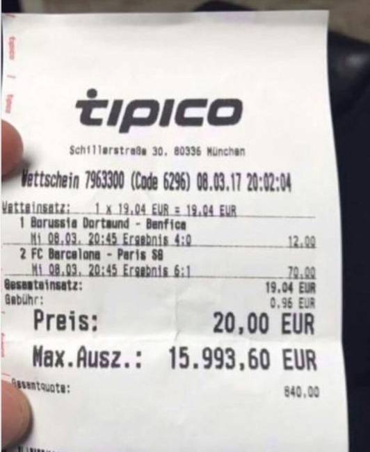 Ez a focidrukker 20 eurót tett fel és majdnem 16 ezer eurót nyert belőle, mert eltalálta a két meccs pontos végeredményét.
